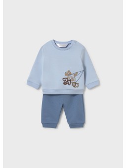 MAYORAL NEWBORN KOMPLET DLA CHŁOPCA BŁĘKITNA  BLUZA Z HAFTEM PLUS NIEBIESKIE  SPODNIE DRESOWE 2666/37