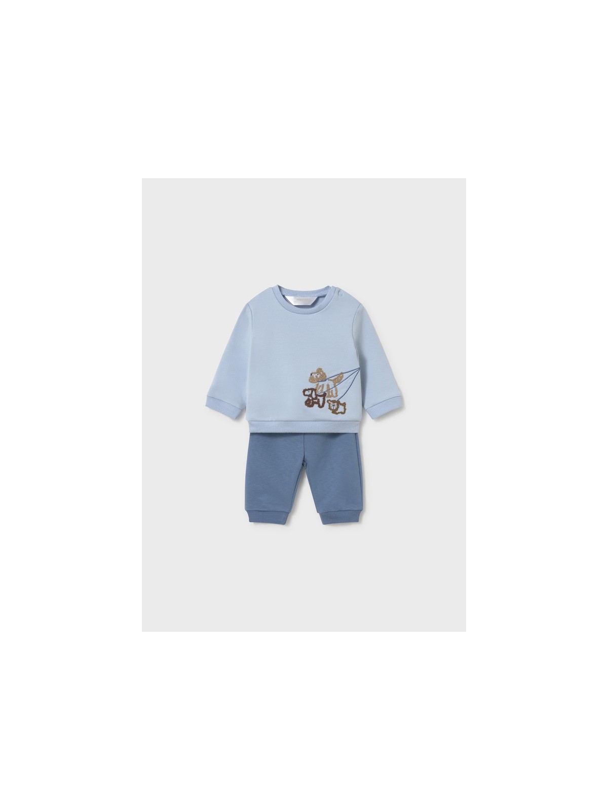 MAYORAL NEWBORN KOMPLET DLA CHŁOPCA BŁĘKITNA  BLUZA Z HAFTEM PLUS NIEBIESKIE  SPODNIE DRESOWE 2666/37