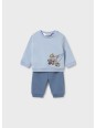 MAYORAL NEWBORN KOMPLET DLA CHŁOPCA BŁĘKITNA  BLUZA Z HAFTEM PLUS NIEBIESKIE  SPODNIE DRESOWE 2666/37