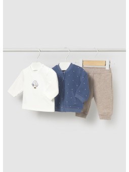 MAYORAL NEWBORN KOMPLET BLUZA ROZPINANA KOSZULKA Z DŁUGIM RĘKAWEM PLUS BEŻOWE SPODNIE 2667/41