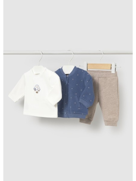 MAYORAL NEWBORN KOMPLET BLUZA ROZPINANA KOSZULKA Z DŁUGIM RĘKAWEM PLUS BEŻOWE SPODNIE 2667/41