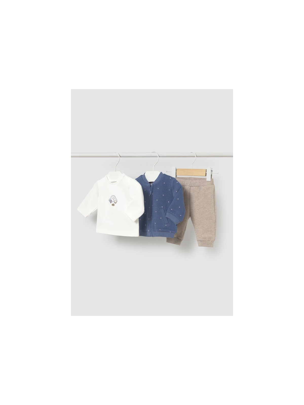 MAYORAL NEWBORN KOMPLET BLUZA ROZPINANA KOSZULKA Z DŁUGIM RĘKAWEM PLUS BEŻOWE SPODNIE 2667/41