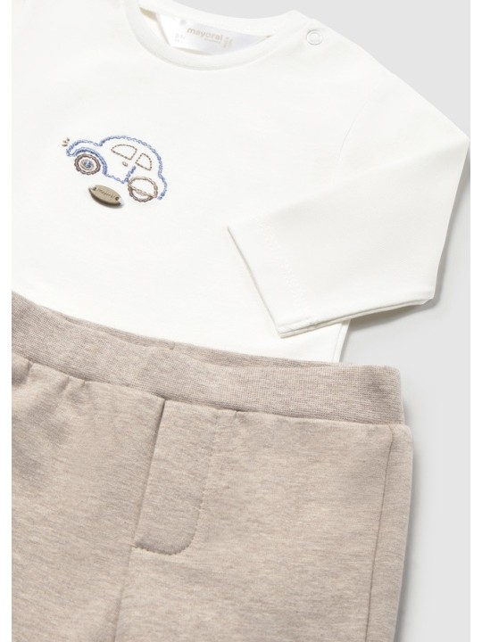 MAYORAL NEWBORN KOMPLET BLUZA ROZPINANA KOSZULKA Z DŁUGIM RĘKAWEM PLUS BEŻOWE SPODNIE 2667/41