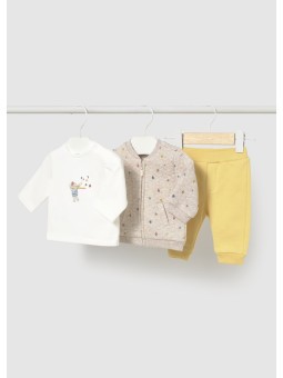 MAYORAL NEWBORN KOMPLET BLUZA ROZPINANA KOSZULKA Z DŁUGIM RĘKAWEM PLUS ŻÓŁTE SPODNIE 2667/41