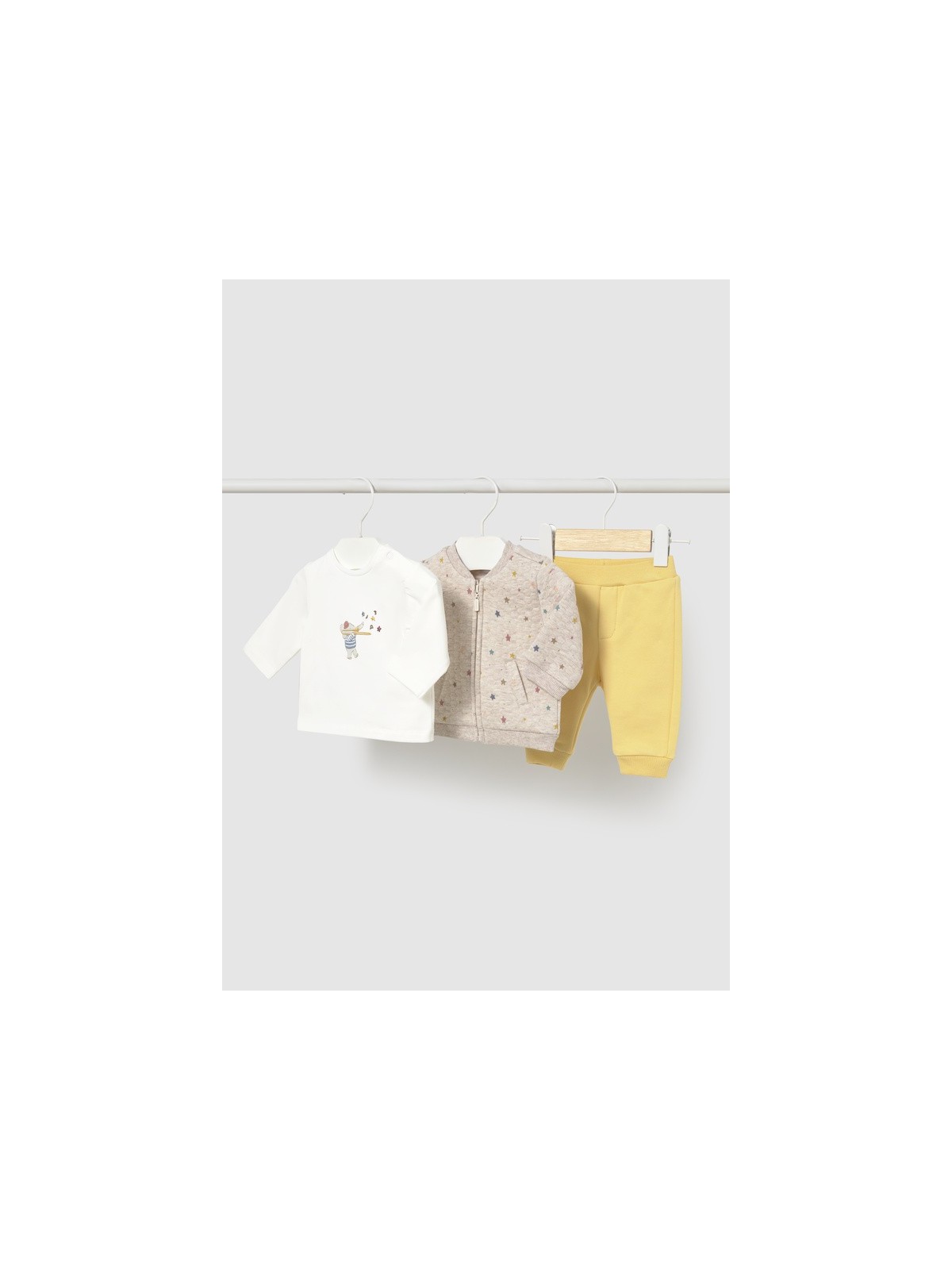 MAYORAL NEWBORN KOMPLET BLUZA ROZPINANA KOSZULKA Z DŁUGIM RĘKAWEM PLUS ŻÓŁTE SPODNIE 2667/41