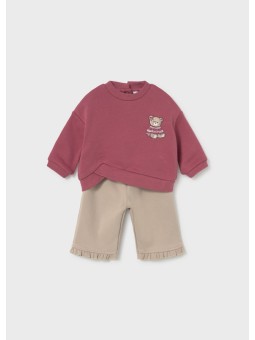 MAYORAL NEWBORN KOMPLET DLA DZIEWCZYNKI BLUZA Z HAFTEM PLUS BEŻOWE SPODNIE Z FALBANKĄ 2674/68