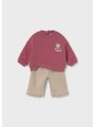 MAYORAL NEWBORN KOMPLET DLA DZIEWCZYNKI BLUZA Z HAFTEM PLUS BEŻOWE SPODNIE Z FALBANKĄ 2674/68