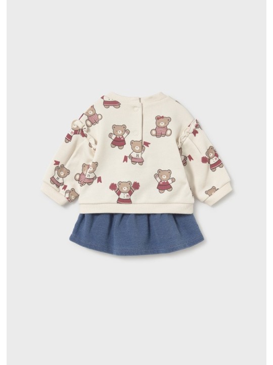 MAYORAL NEWBORN KOMPLET BLUZA KREMOWA W MISIE PLUS SPÓDNICZKA NIEBIESKA 2674