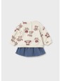 MAYORAL NEWBORN KOMPLET BLUZA KREMOWA W MISIE PLUS SPÓDNICZKA NIEBIESKA 2674