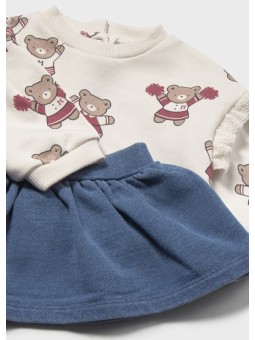 MAYORAL NEWBORN KOMPLET BLUZA KREMOWA W MISIE PLUS SPÓDNICZKA NIEBIESKA 2674
