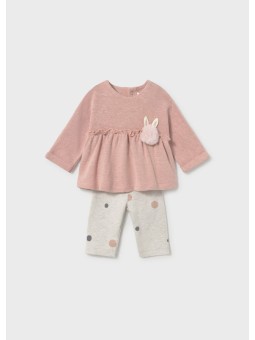 MAYORAL NEWBORN KOMPLET DLA DZIEWCZYNKI BLUZA Z APLIKACJĄ PLUS LEGINSY W GROCHY 2758/23