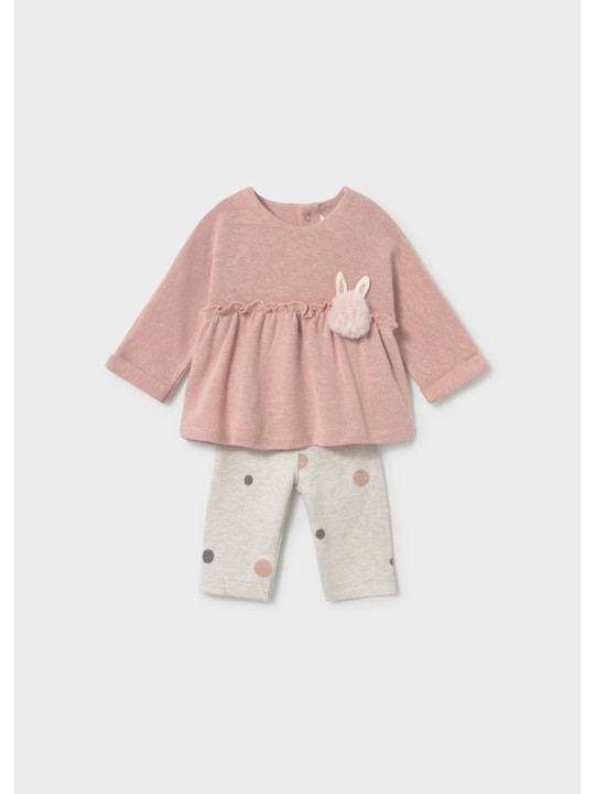 MAYORAL NEWBORN KOMPLET DLA DZIEWCZYNKI BLUZA Z APLIKACJĄ PLUS LEGINSY W GROCHY 2758/23