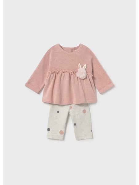 MAYORAL NEWBORN KOMPLET DLA DZIEWCZYNKI BLUZA Z APLIKACJĄ PLUS LEGINSY W GROCHY 2758/23