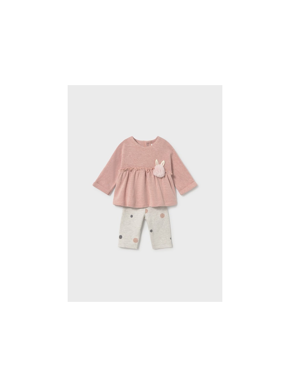 MAYORAL NEWBORN KOMPLET DLA DZIEWCZYNKI BLUZA Z APLIKACJĄ PLUS LEGINSY W GROCHY 2758/23