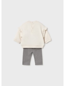MAYORAL NEWBORN KOMPLET DLA DZIEWCZYNKI BLUZA KREMOWA Z KRÓLIKIEM PLUS LEGINSY 2758/23