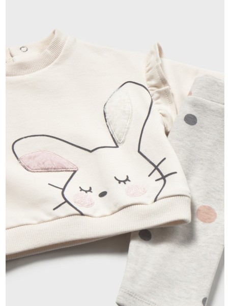 MAYORAL NEWBORN KOMPLET DLA DZIEWCZYNKI BLUZA KREMOWA Z KRÓLIKIEM PLUS LEGINSY 2758/23