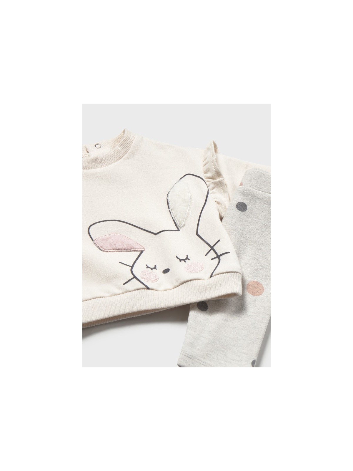 MAYORAL NEWBORN KOMPLET DLA DZIEWCZYNKI BLUZA KREMOWA Z KRÓLIKIEM PLUS LEGINSY 2758/23