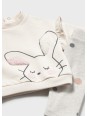 MAYORAL NEWBORN KOMPLET DLA DZIEWCZYNKI BLUZA KREMOWA Z KRÓLIKIEM PLUS LEGINSY 2758/23
