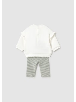 MAYORAL NEWBORN KOMPLET DLA DZIEWCZYNKI BLUZA Z MISIEM PLUS LEGINSY W PASECZKI 2758/24