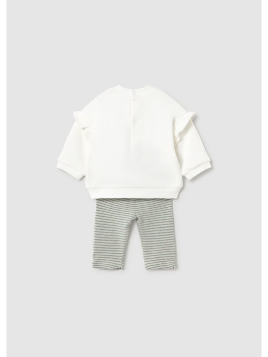 MAYORAL NEWBORN KOMPLET DLA DZIEWCZYNKI BLUZA Z MISIEM PLUS LEGINSY W PASECZKI 2758/24