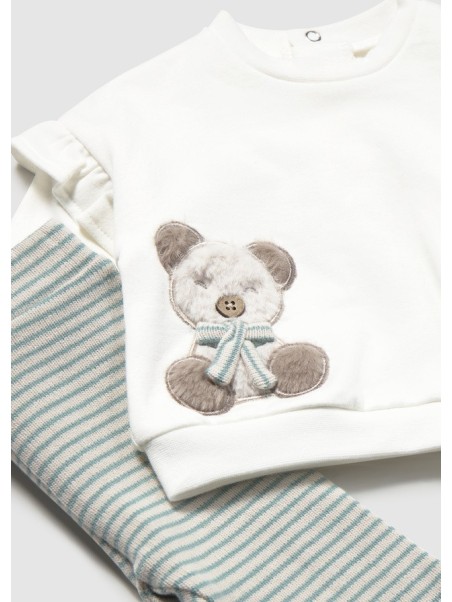MAYORAL NEWBORN KOMPLET DLA DZIEWCZYNKI BLUZA Z MISIEM PLUS LEGINSY W PASECZKI 2758/24