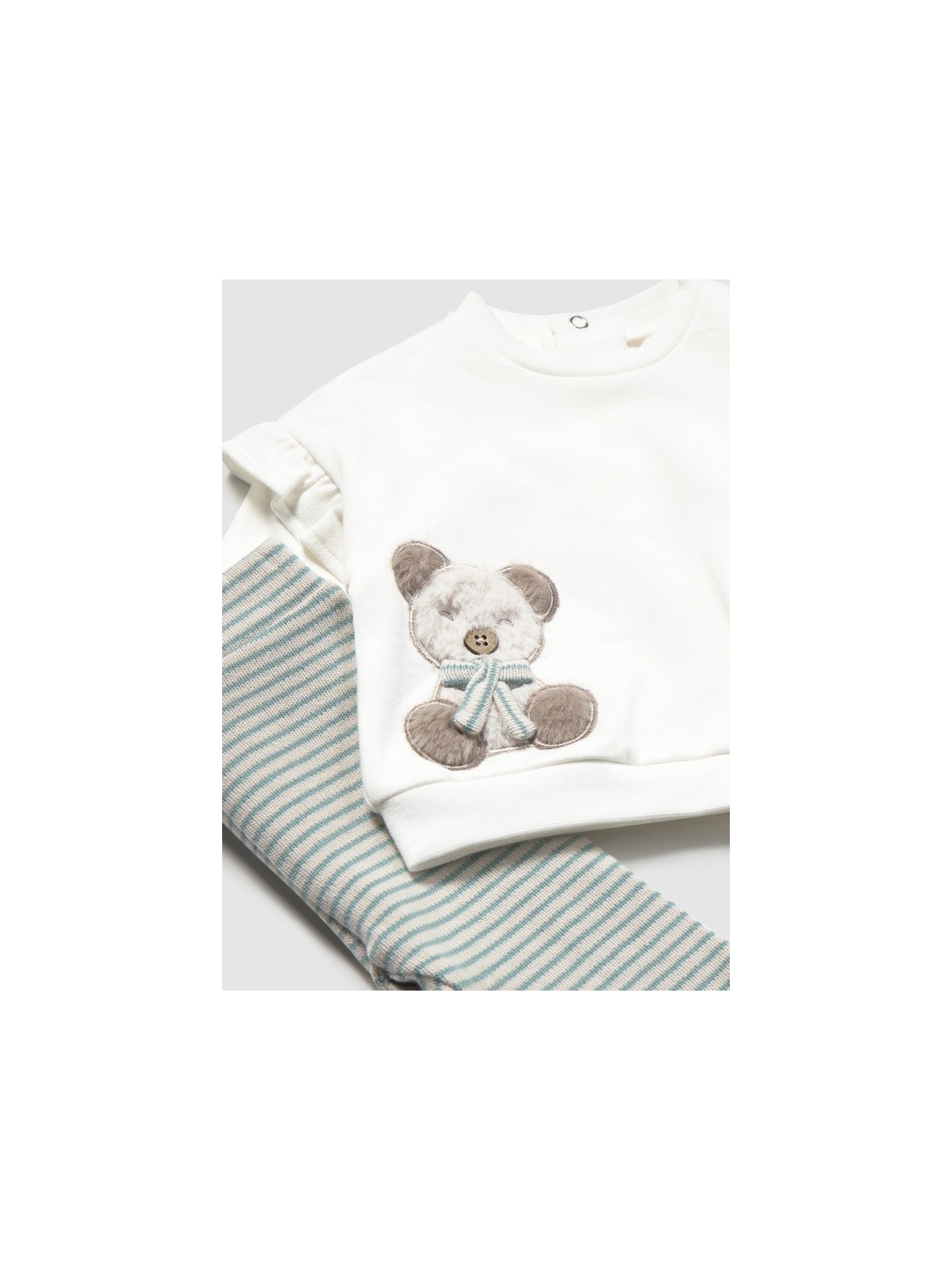 MAYORAL NEWBORN KOMPLET DLA DZIEWCZYNKI BLUZA Z MISIEM PLUS LEGINSY W PASECZKI 2758/24
