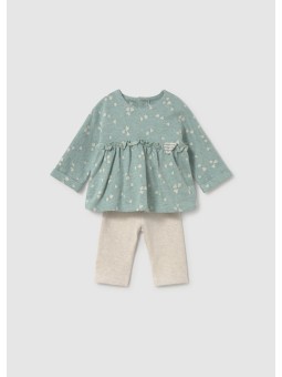 MAYORAL NEWBORN KOMPLET DLA DZIEWCZYNKI BLUZA ZIELONA W SERDUSZKA PLUS BEŻOWE LEGINSY 2758/24