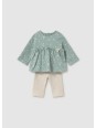 MAYORAL NEWBORN KOMPLET DLA DZIEWCZYNKI BLUZA ZIELONA W SERDUSZKA PLUS BEŻOWE LEGINSY 2758/24