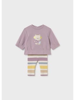 MAYORAL NEWBORN KOMPLET DLA DZIEWCZYNKI BLUZA  Z KOTKIEM PLUS LEGINSY W PASKI 2759/88