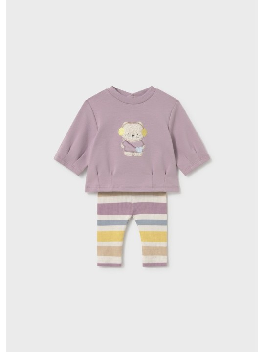 MAYORAL NEWBORN KOMPLET DLA DZIEWCZYNKI BLUZA  Z KOTKIEM PLUS LEGINSY W PASKI 2759/88