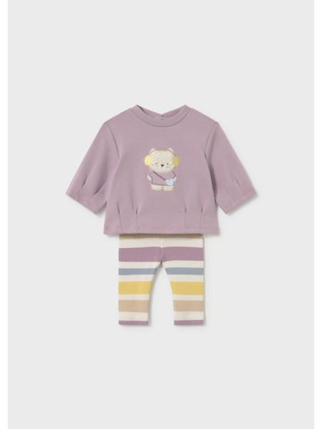 MAYORAL NEWBORN KOMPLET DLA DZIEWCZYNKI BLUZA  Z KOTKIEM PLUS LEGINSY W PASKI 2759/88