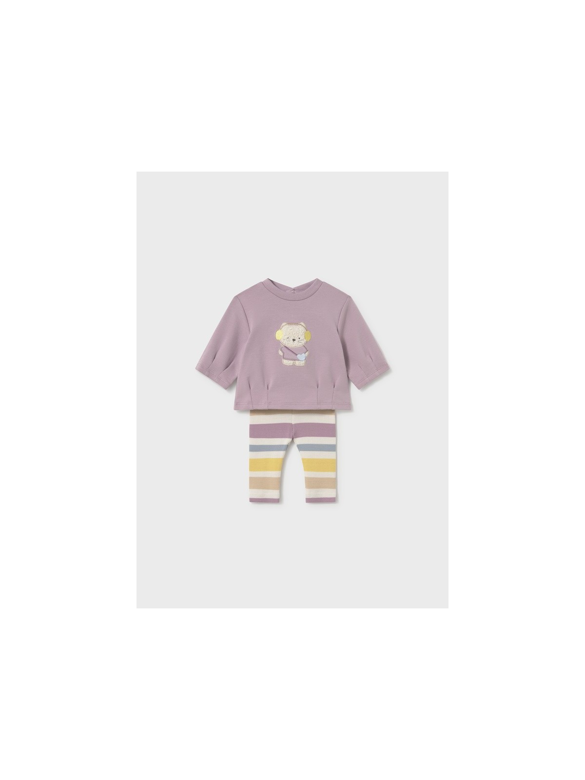 MAYORAL NEWBORN KOMPLET DLA DZIEWCZYNKI BLUZA  Z KOTKIEM PLUS LEGINSY W PASKI 2759/88