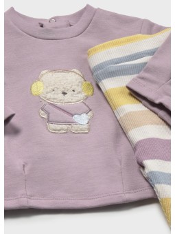 MAYORAL NEWBORN KOMPLET DLA DZIEWCZYNKI BLUZA  Z KOTKIEM PLUS LEGINSY W PASKI 2759/88