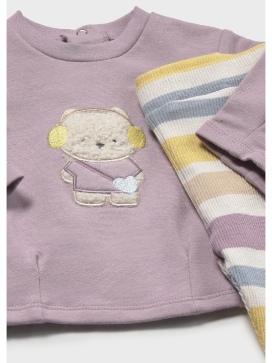 MAYORAL NEWBORN KOMPLET DLA DZIEWCZYNKI BLUZA  Z KOTKIEM PLUS LEGINSY W PASKI 2759/88