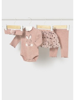 MAYORAL NEWBORN KOMPLET DLA DZIEWCZYNKI BODY NA DŁUGI RĘKAW SPÓDNICZKA TIUL LEGINSY OPASKA 2819/2