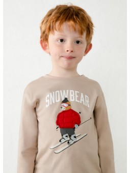 MAYORAL KOSZULKA BLUZKA NA DŁUGI RĘKAW DLA CHŁOPCA BEŻOWA NADRUK Z MISIEM 4023/72
