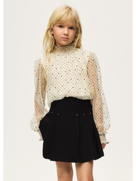 MAYORAL KOMPLET DLA DZIEWCZYNY BLUZKA PÓŁGOLF NA DŁUGI RĘKAW W GROCHY PLUS SPÓDNICZKA 7946/6