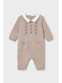 MAYORAL NEWBORN PAJAC DZIANINOWY DLA CHŁOPCA BEŻ NIEBIESKI Z KOŁNIERZYKIEM 2601/19
