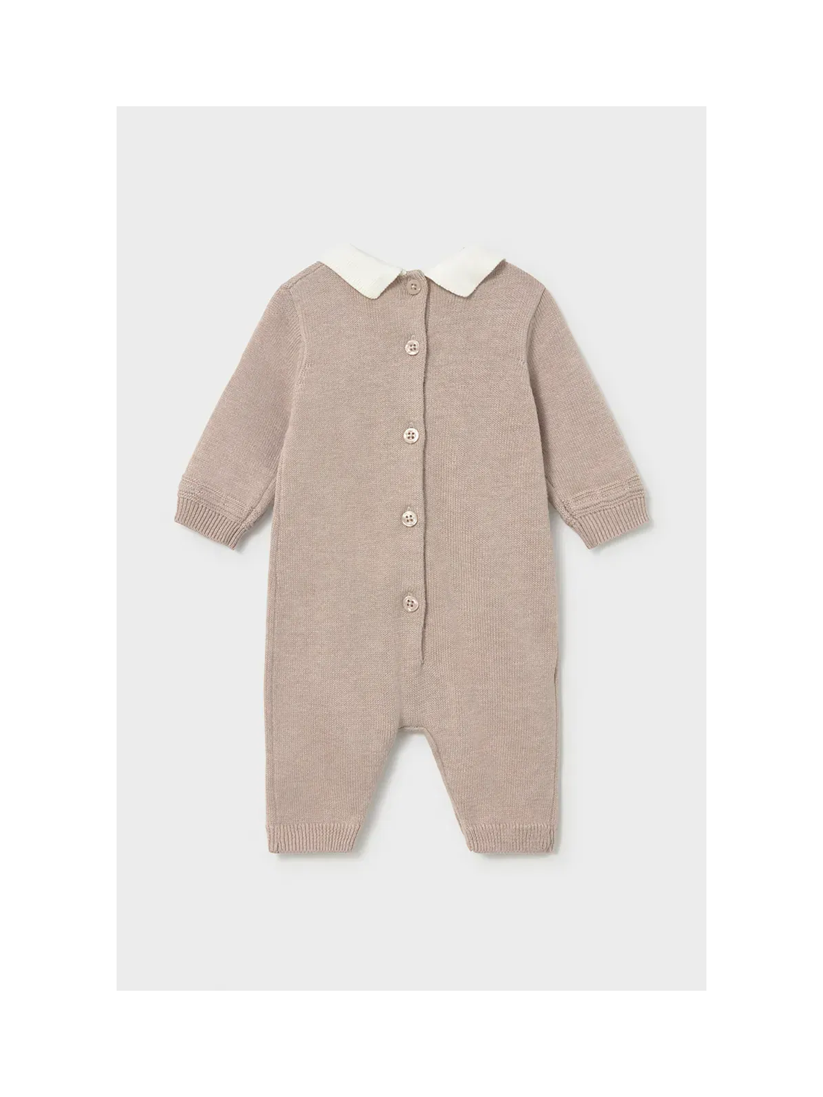 MAYORAL NEWBORN PAJAC DZIANINOWY DLA CHŁOPCA BEŻ NIEBIESKI Z KOŁNIERZYKIEM 2601/19
