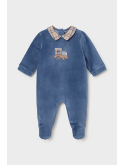 MAYORAL NEWBORN PAJAC DLA CHŁOPCA SZTRUKSOWY NIEBIESKI Z KOŁNIERZYKIEM 2766
