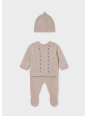 MAYORAL NEWBORN KOMPLET DZIANINOWY DLA CHŁOPCA BLUZKA SPODNIE CZAPECZKA BEŻ 2503/50