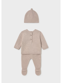 MAYORAL NEWBORN KOMPLET DZIANINOWY DLA CHŁOPCA BLUZKA SPODNIE CZAPECZKA BEŻ 2503/50