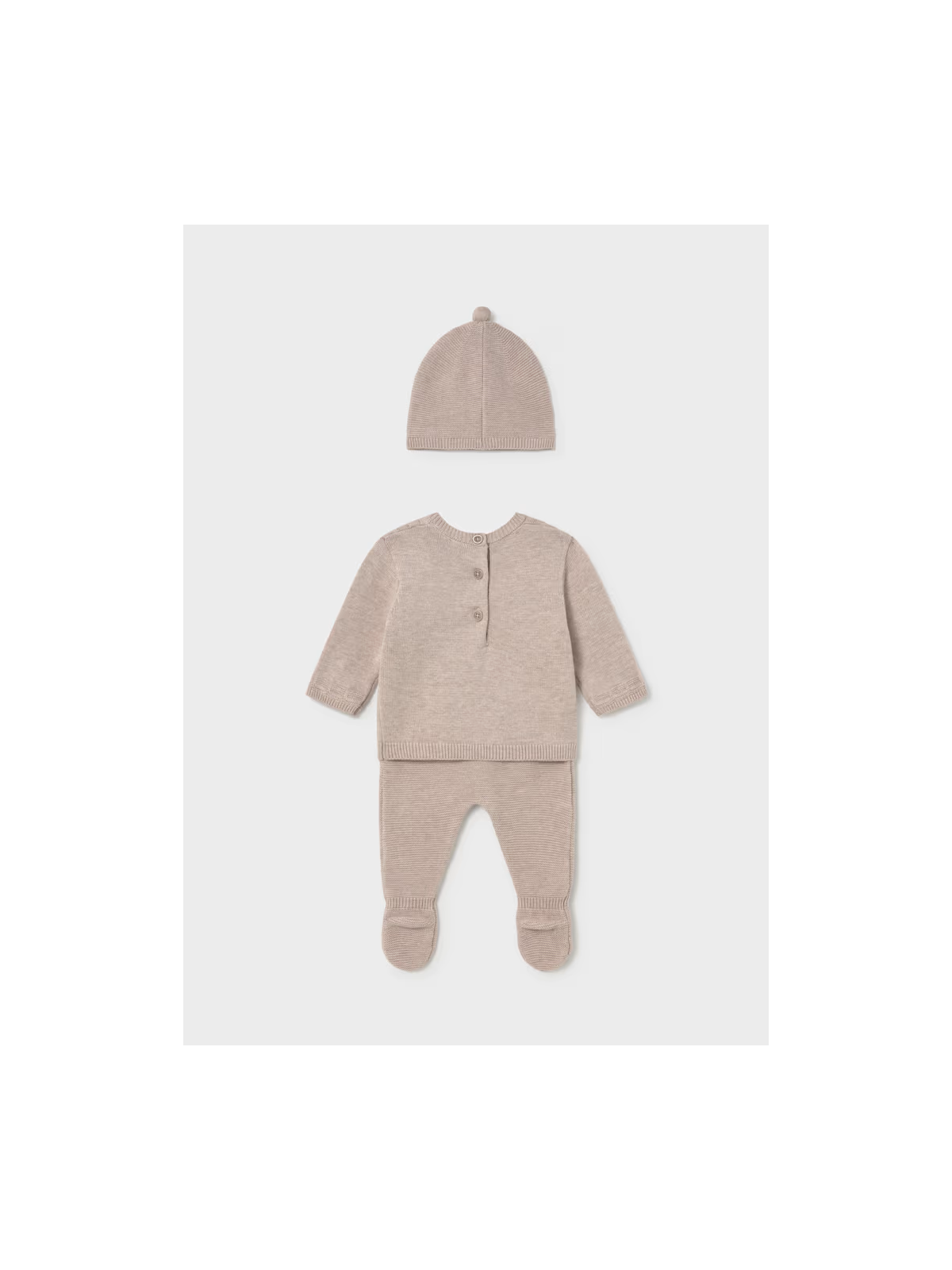MAYORAL NEWBORN KOMPLET DZIANINOWY DLA CHŁOPCA BLUZKA SPODNIE CZAPECZKA BEŻ 2503/50