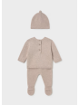 MAYORAL NEWBORN KOMPLET DZIANINOWY DLA CHŁOPCA BLUZKA SPODNIE CZAPECZKA BEŻ 2503/50