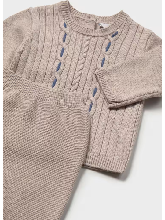 MAYORAL NEWBORN KOMPLET DZIANINOWY DLA CHŁOPCA BLUZKA SPODNIE CZAPECZKA BEŻ 2503/50