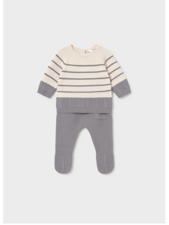 MAYORAL NEWBORN KOMPLET DZIANINOWY DLA CHŁOPCA BLUZKA SPODNIE KREMOWO SZARY 2505/65