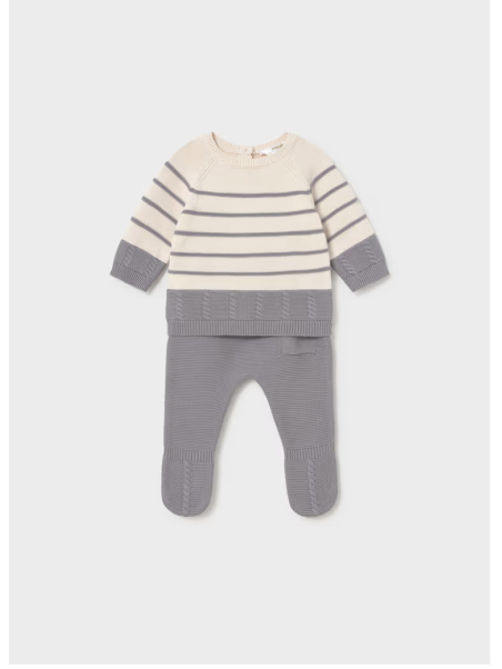 MAYORAL NEWBORN KOMPLET DZIANINOWY DLA CHŁOPCA BLUZKA SPODNIE KREMOWO SZARY 2505/65
