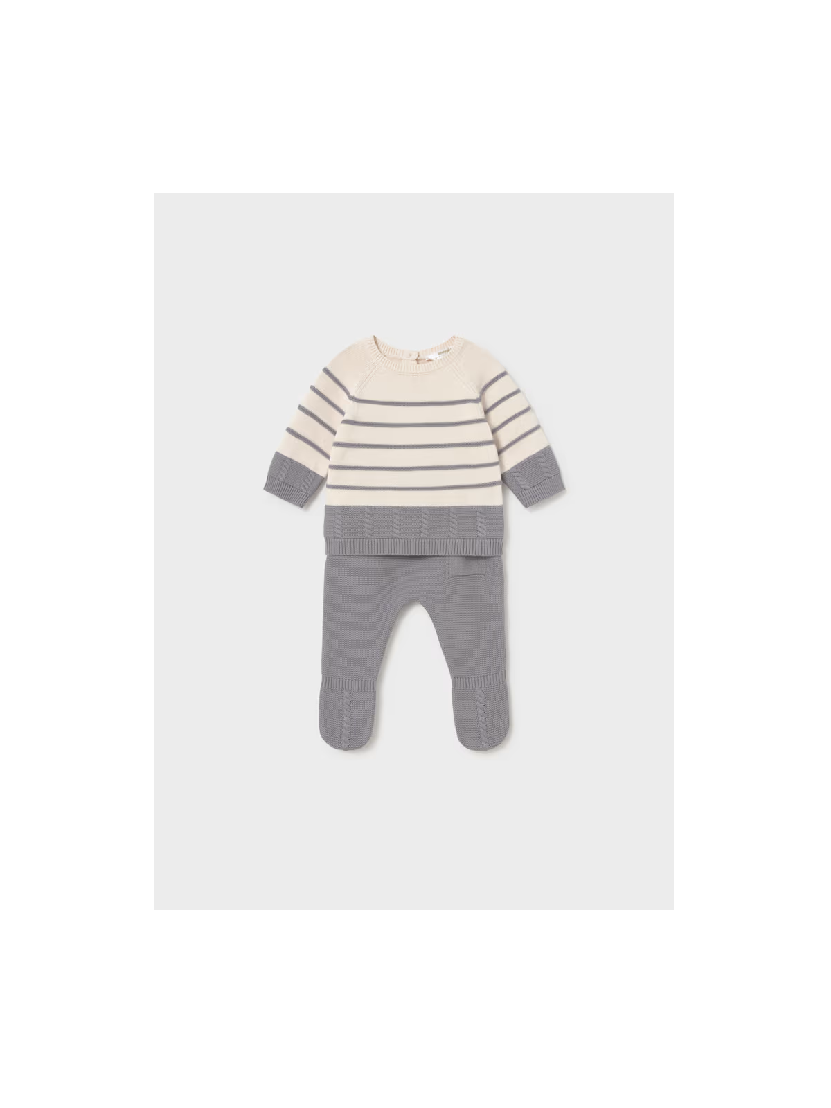 MAYORAL NEWBORN KOMPLET DZIANINOWY DLA CHŁOPCA BLUZKA SPODNIE KREMOWO SZARY 2505/65