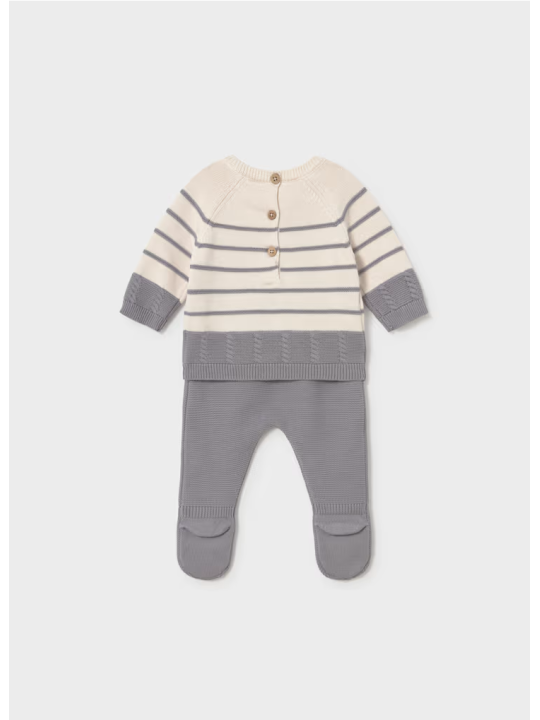 MAYORAL NEWBORN KOMPLET DZIANINOWY DLA CHŁOPCA BLUZKA SPODNIE KREMOWO SZARY 2505/65