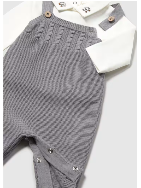 MAYORAL NEWBORN KOMPLET DZIANINOWY DLA CHŁOPCA BLUZKA SPODNIE OGRODNICZKI PLUS SWETEREK 2609/28